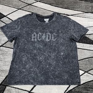 AC/DC RHINESTONES BLACK ACID-WASH CREW-NECK TEE-SHIRT XL